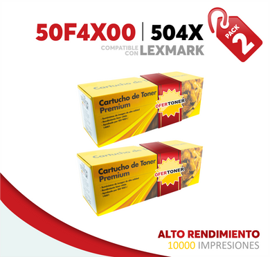 2 Pza Tóner 504X Alto Rendimiento Compatible con Lexmark 50F4X00