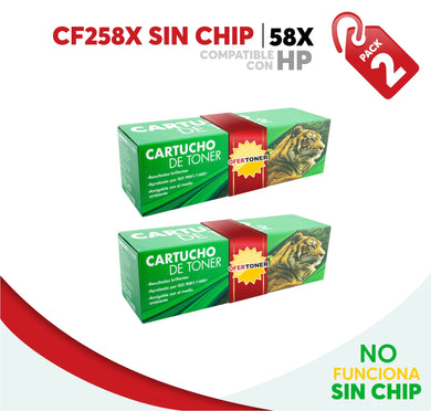 2 Pza Tóner 58X Sin Chip Alto Rendimiento Compatible con HP CF258X