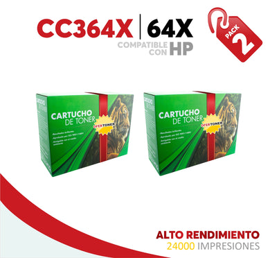 2 Pza Tóner 64X Alto Rendimiento Compatible con HP CC364X