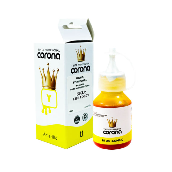 Tinta Corona Compatible Con Brother BTD60/BT6001/BT5001 Amarillo 48ml
