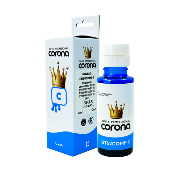 Tinta Corona Compatible Con Hp GT53/GT51/GT52 Cian 70ml