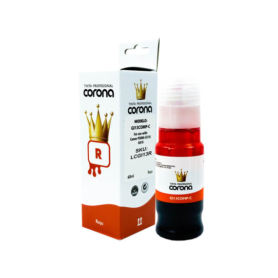 Tinta Corona Compatible Con Canon GI13 Rojo 60ml