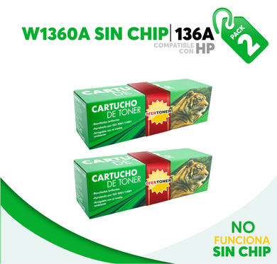 2 Pza Tóner 136A Sin Chip Compatible con HP W1360A