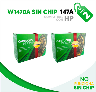 2 Pza Tóner 147A Sin Chip Compatible con HP W1470A