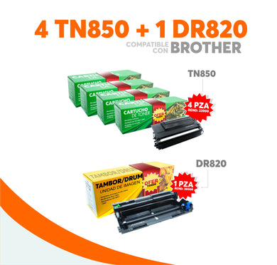Kit Tóner 4 TN850 Y 1 Tambor DR820 Compatible Con Brother