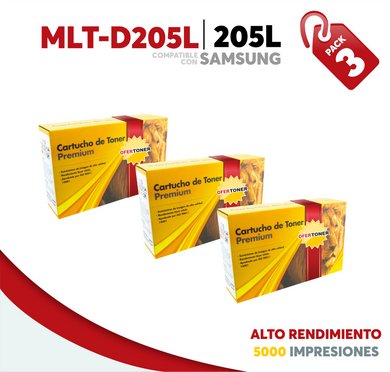 3 Pza Tóner 205L Alto Rendimiento Compatible con Samsung MLT-D205L