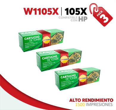 3 Pza Tóner 105X Alto Rendimiento Compatible con HP W1105X