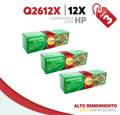 3 Pza Tóner 12X Alto Rendimiento Compatible con HP Q2612X