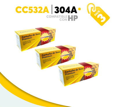 3 Pza Tóner 304A Compatible con HP CC532A