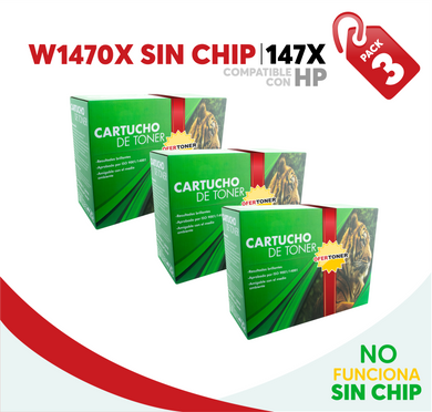 3 Pza Tóner 147X Sin Chip Compatible con HP W1470X