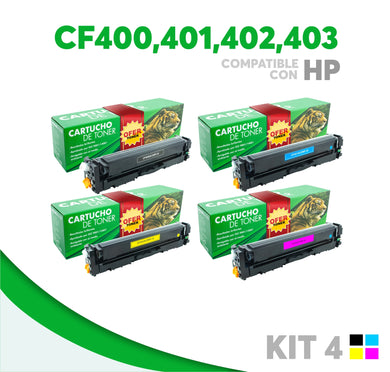 4 Pack Tóner CF400A/CF401A/CF402A/CF403A Compatible con HP