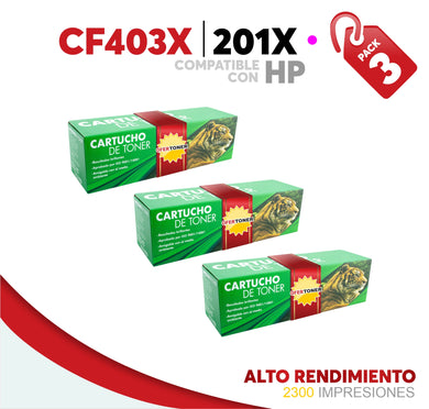 3 Pza Tóner 201X Alto Rendimiento Compatible con HP CF403X