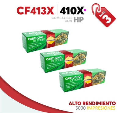 3 Pza Tóner 410X Alto Rendimiento Compatible con HP CF413X