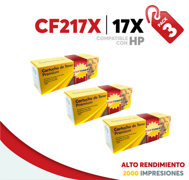 3 Pza Tóner 17X Alto Rendimiento Compatible con HP CF217X