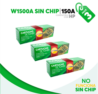 3 Pza Tóner 150A Sin Chip Compatible con HP W1500A