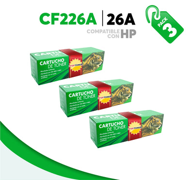 3 Pza Tóner 26A Compatible con HP CF226A