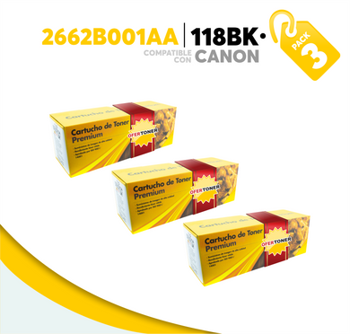 3 Pza Tóner 118BK Compatible con Canon 2662B001AA