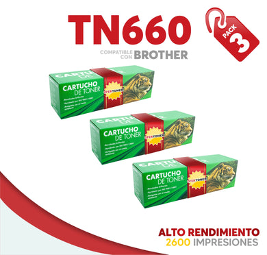 3 Pza Tóner TN660 Compatible con Brother