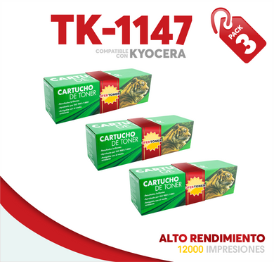 3 Pza Tóner TK-1147 Alto Rendimiento Compatible con Kyocera