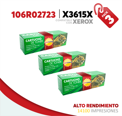 3 Pza Tóner X3615X Alto Rendimiento Compatible con Xerox 106R02723