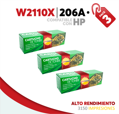 3 Pza Tóner 206X Alto Rendimiento Compatible con HP W2110X