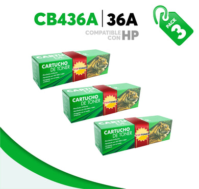 3 Pza Tóner 36A Compatible con HP CB436A