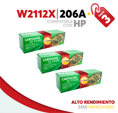 3 Pza Tóner 206X Alto Rendimiento Compatible con HP W2112X