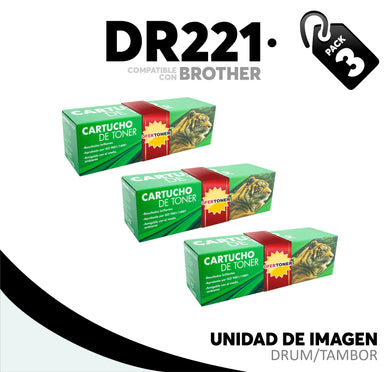 3 Pza Unidad de Imagen DR221BK Compatible con Brother