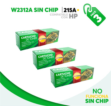 3 Pza Tóner 215A Sin Chip Compatible con HP W2312A