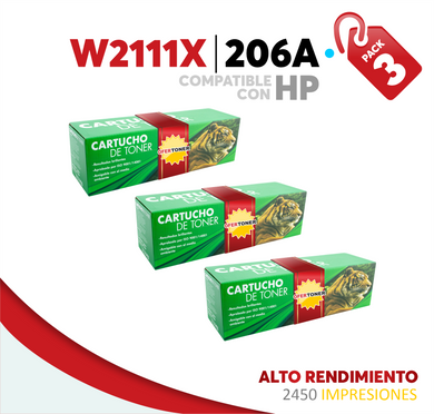 3 Pza Tóner 206X Alto Rendimiento Compatible con HP W2111X