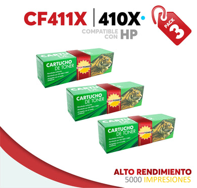 3 Pza Tóner 410X Alto Rendimiento Compatible con HP CF411X