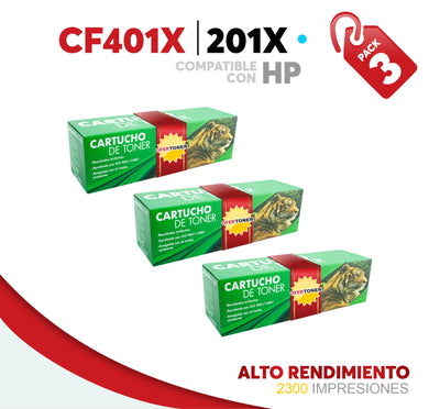 3 Pza Tóner 201X Alto Rendimiento Compatible con HP CF401X