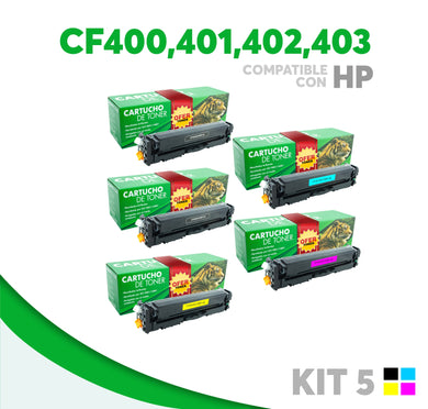 5 Pack Tóner CF400A/CF401A/CF402A/CF403A Compatible con HP