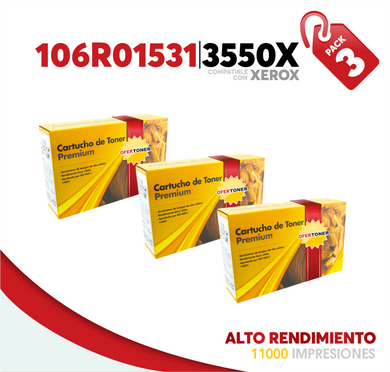 3 Pza Tóner 3550X Alto Rendimiento Compatible con Xerox 106R01531