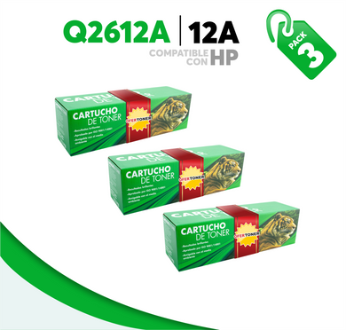 3 Pza Tóner 12A Compatible con HP Q2612A