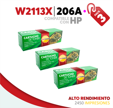 3 Pza Tóner 206X Alto Rendimiento Compatible con HP W2113X