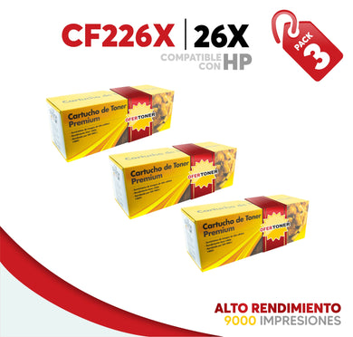 3 Pza Tóner 26X Alto Rendimiento Compatible con HP CF226X