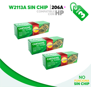 3 Pza Tóner 206A Sin Chip Compatible con HP W2113A