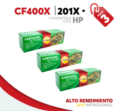 3 Pza Tóner 201X Alto Rendimiento Compatible con HP CF400X