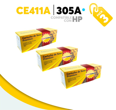 3 Pza Tóner 305A Compatible con HP CE411A