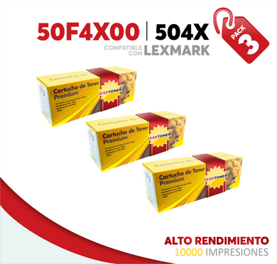 3 Pza Tóner 504X Alto Rendimiento Compatible con Lexmark 50F4X00