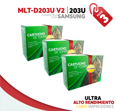 3 Pza Tóner 203U Ultra Alto Rendimiento Compatible con Samsung MLT-D203U V2