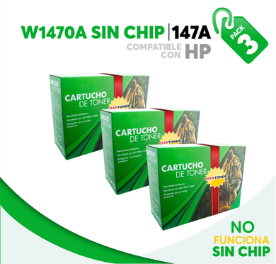 3 Pza Tóner 147A Sin Chip Compatible con HP W1470A
