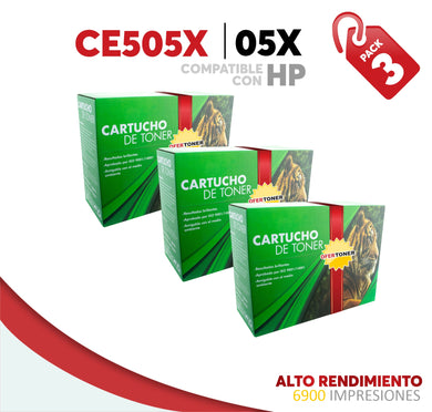 3 Pza Tóner 05X Alto Rendimiento Compatible con HP CE505X