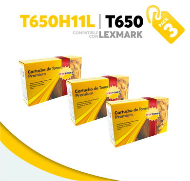 3 Pza Tóner T650 Alto Rendimiento Compatible con Lexmark T650H11L