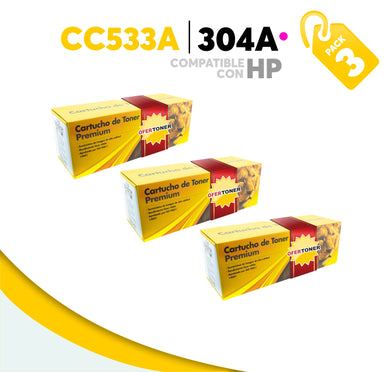 3 Pza Tóner 304A Compatible con HP CC533A