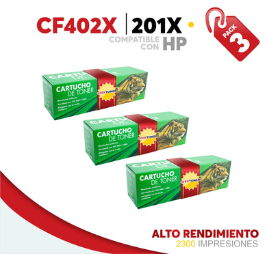 3 Pza Tóner 201X Alto Rendimiento Compatible con HP CF402X