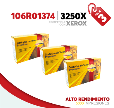 3 Pza Tóner 3250X Alto Rendimiento Compatible con Xerox 106R01374