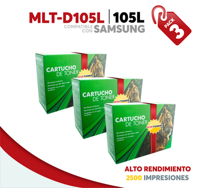 3 Pza Tóner 105L Alto Rendimiento Compatible con Samsung MLT-D105L