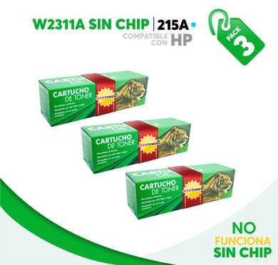 3 Pza Tóner 215A Sin Chip Compatible con HP W2311A